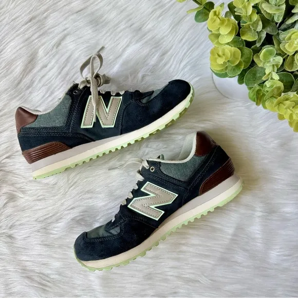 New Balance 574 Cruisin Lifestyle Blue Denim Mint Green Accents Sneakers Size7.5