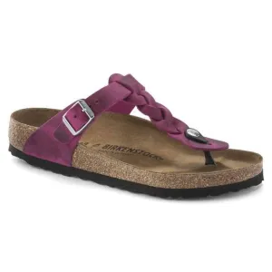 NEW BIRKENSTOCK women's gizeh braided oiled leather sandals in festival fuchsia