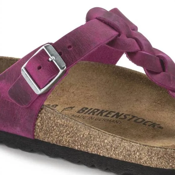 NEW BIRKENSTOCK women's gizeh braided oiled leather sandals in festival fuchsia