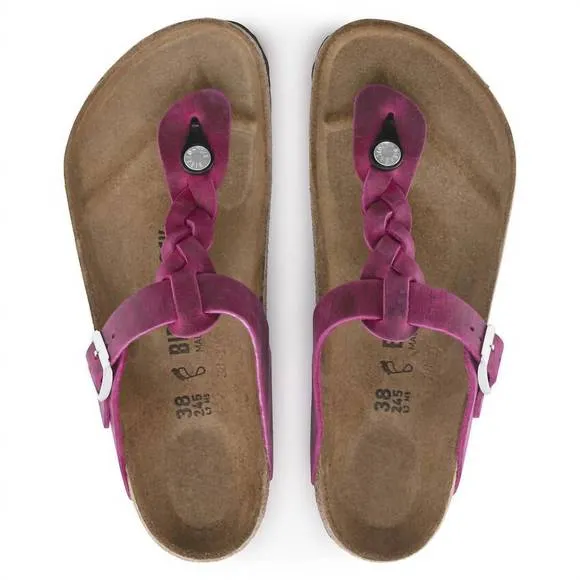 NEW BIRKENSTOCK women's gizeh braided oiled leather sandals in festival fuchsia
