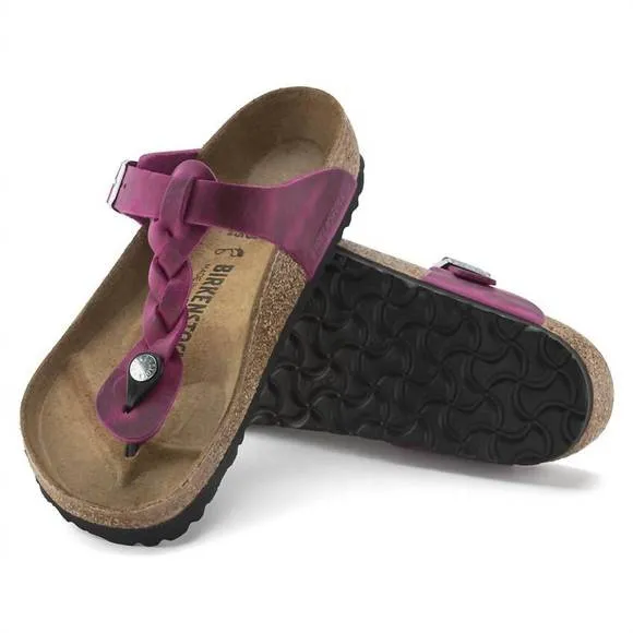 NEW BIRKENSTOCK women's gizeh braided oiled leather sandals in festival fuchsia