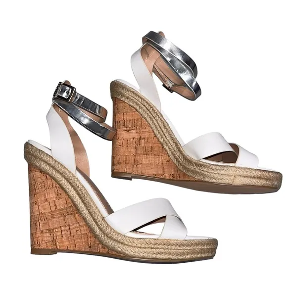 NEW Charles by Charles David White Wedge Espadrille Brit Sandals