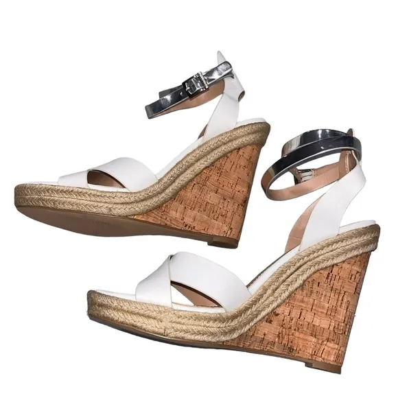 NEW Charles by Charles David White Wedge Espadrille Brit Sandals