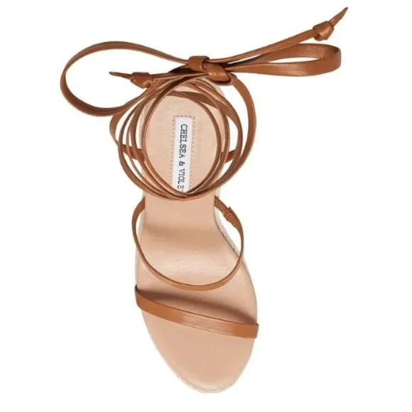 NEW Chelsea &amp; Violet Mariah Ankle Wrap Espadrille Wedge Sandals in Honey