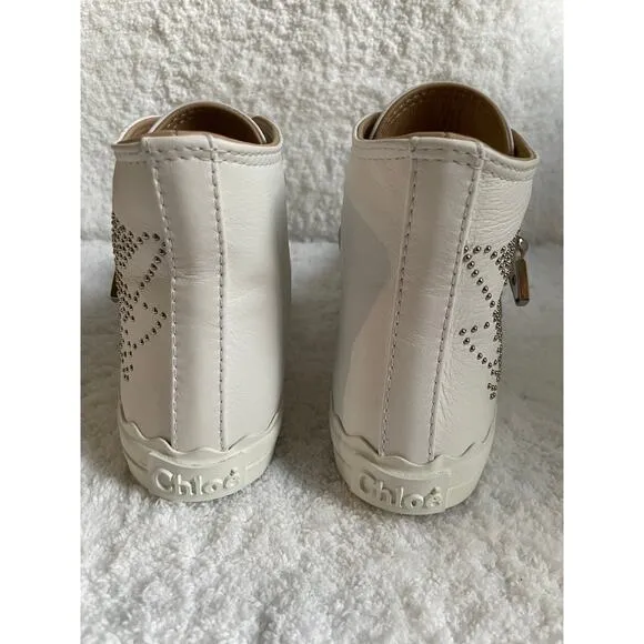 NEW Chloé Kyle Leather Studded Buckle High Top Sneaker White Women's Size 40