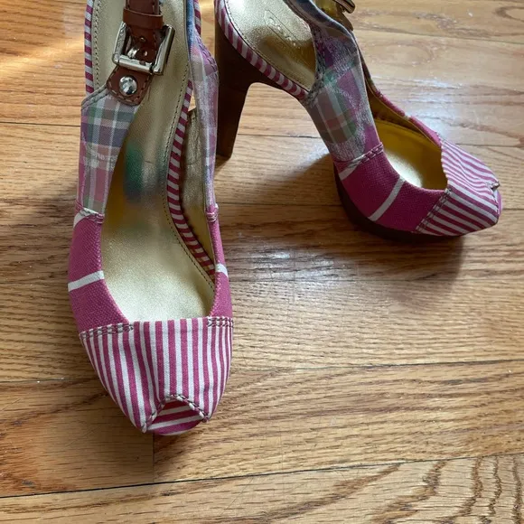 New Coach Berli Platform slingback sandal Madras/ Pink