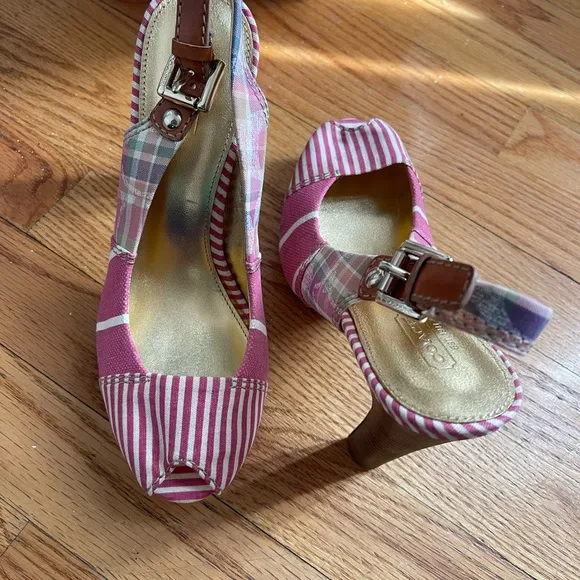 New Coach Berli Platform slingback sandal Madras/ Pink