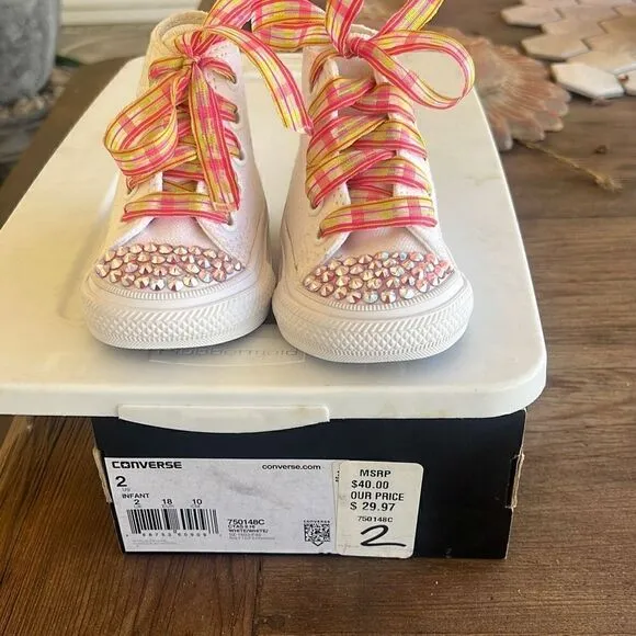 NEW Converse Custom Embellished Crystal All Star  Sneakers Shoes Infant Sz 2