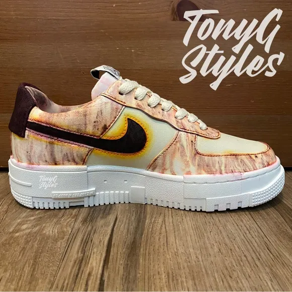 🔥NEW🔥 CUSTOM NIKE AIR FORCE 1 LOW PIXEL “TIGER FIRE”