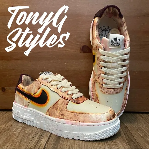 🔥NEW🔥 CUSTOM NIKE AIR FORCE 1 LOW PIXEL “TIGER FIRE”
