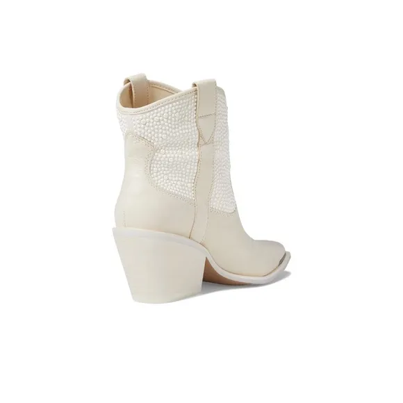 New Dolce Vita Nashe off white pearls Women's Cream Western Ankle Boots size 12M