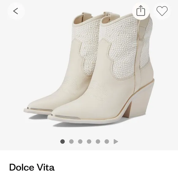 New Dolce Vita Nashe off white pearls Women's Cream Western Ankle Boots size 12M