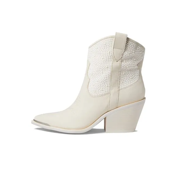 New Dolce Vita Nashe off white pearls Women's Cream Western Ankle Boots size 12M