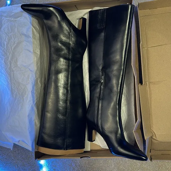 NEW Dolce Vita Nelas Boot in Black SHINY LEATHER KNEE HIGH HEELED COWGIRL