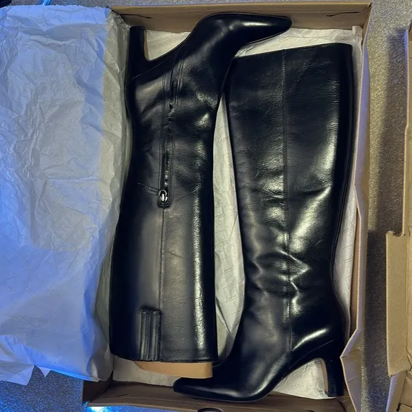 NEW Dolce Vita Nelas Boot in Black SHINY LEATHER KNEE HIGH HEELED COWGIRL