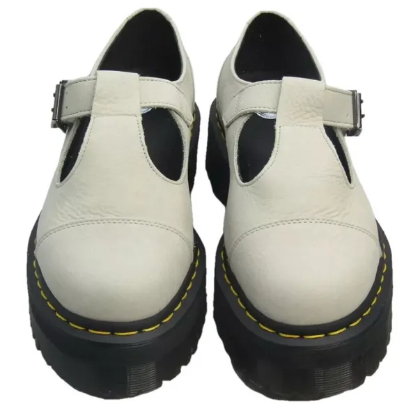 NEW DR. MARTENS Womens Bethan Green Leather Platform Mary Jane Shoes Size 10