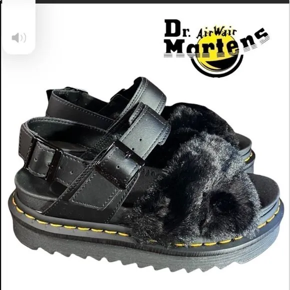 NEW! Dr. Martens Voss ll Fluffy Women's Black Sandals 11