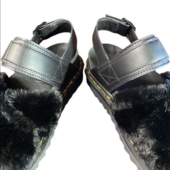 NEW! Dr. Martens Voss ll Fluffy Women's Black Sandals 11