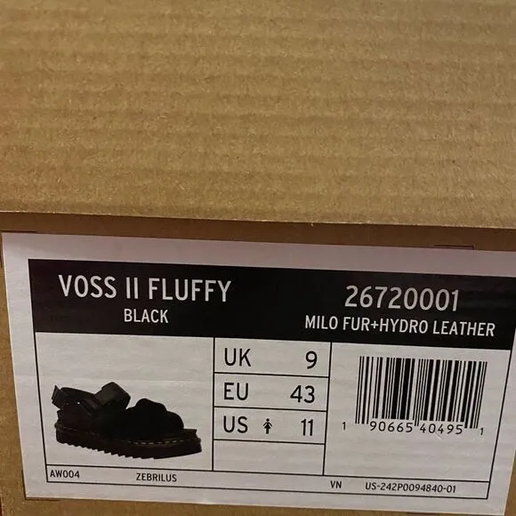 NEW! Dr. Martens Voss ll Fluffy Women's Black Sandals 11