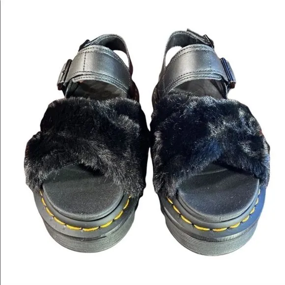 NEW! Dr. Martens Voss ll Fluffy Women's Black Sandals 11