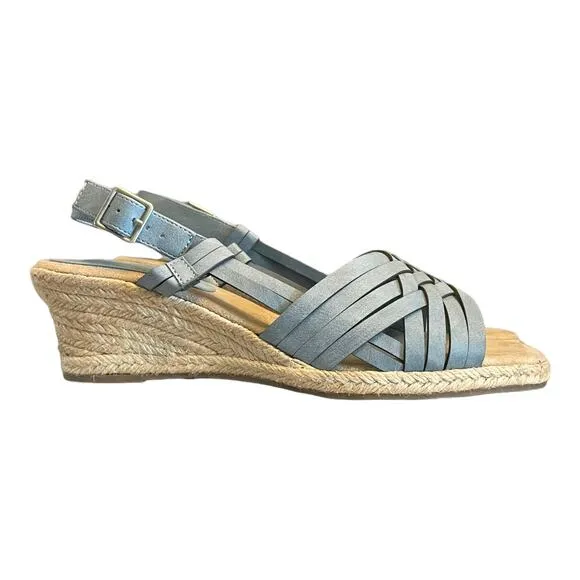 NEW Easy Street Womens Ora Wedge Sandals 9.5M Sling Back Woven Straps Denim Gore