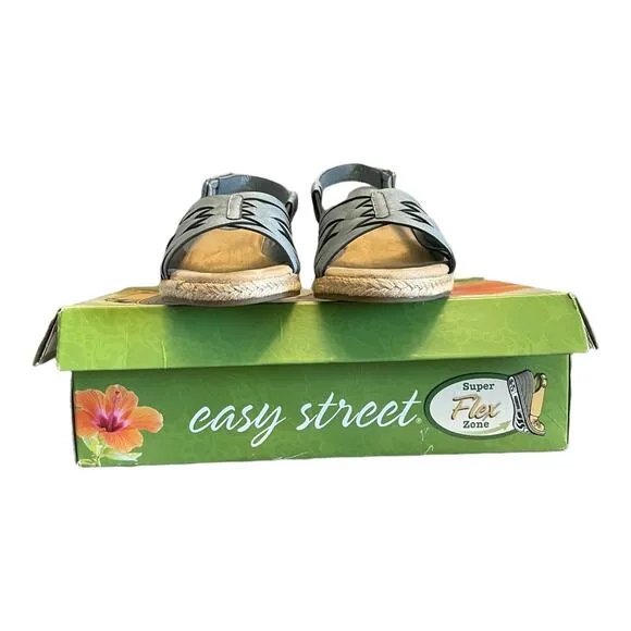 NEW Easy Street Womens Ora Wedge Sandals 9.5M Sling Back Woven Straps Denim Gore