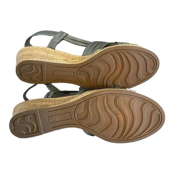 NEW Easy Street Womens Ora Wedge Sandals 9.5M Sling Back Woven Straps Denim Gore