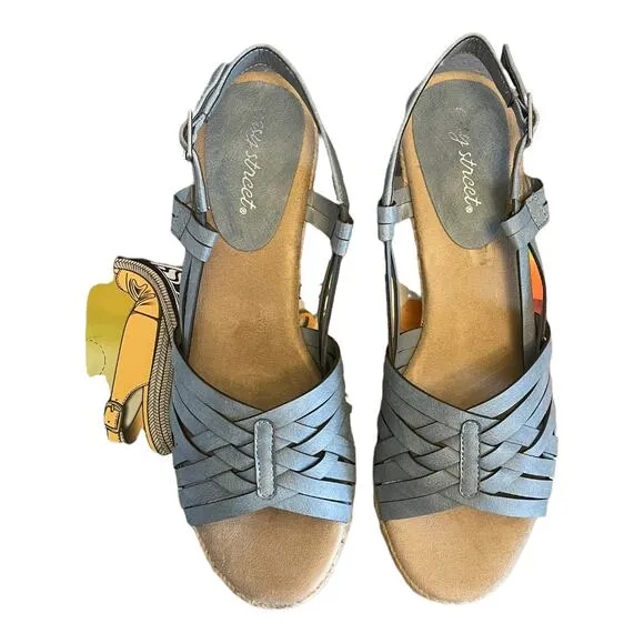 NEW Easy Street Womens Ora Wedge Sandals 9.5M Sling Back Woven Straps Denim Gore