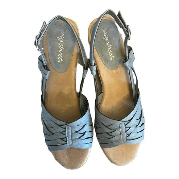 NEW Easy Street Womens Ora Wedge Sandals 9.5M Sling Back Woven Straps Denim Gore