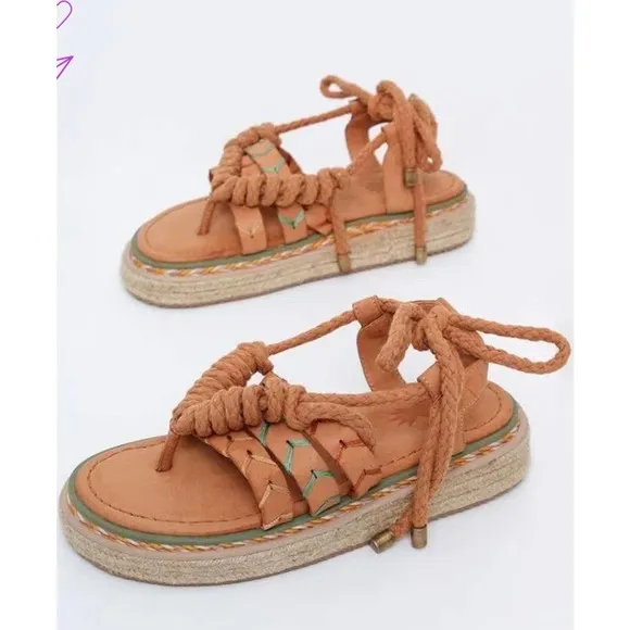 NEW FARM Rio camel Rope tie Flatform platform sandal size 10
