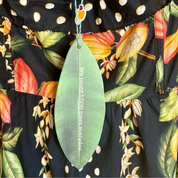 NEW FARM Rio Cocoa Paradise Mini Dress Tropical Polka Dot Ruffle Black Size XL