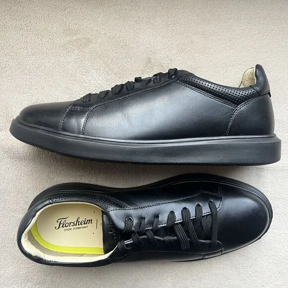 NEW Florsheim Social Lace To Toe Black Leather Sneakers Men’s 10.5 M Athleisure
