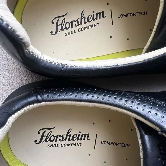 NEW Florsheim Social Lace To Toe Black Leather Sneakers Men’s 10.5 M Athleisure