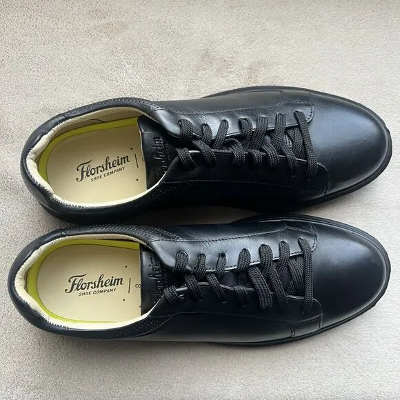 NEW Florsheim Social Lace To Toe Black Leather Sneakers Men’s 10.5 M Athleisure