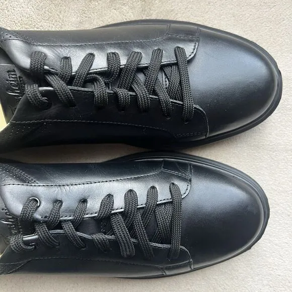 NEW Florsheim Social Lace To Toe Black Leather Sneakers Men’s 10.5 M Athleisure
