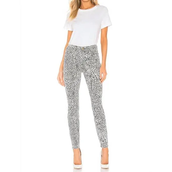 NEW FRAME le skinny animal print jeans in white, black