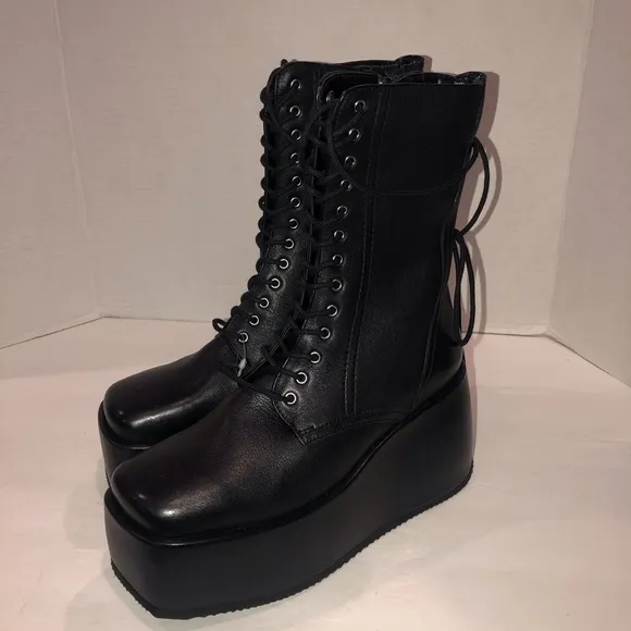 New Free People Anthropologie Black Arlyn Platform Gothic Combat Boots Shoes 6.5