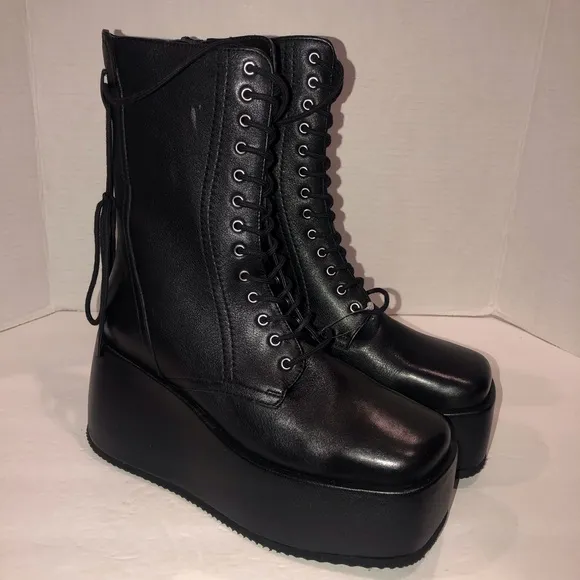 New Free People Anthropologie Black Arlyn Platform Gothic Combat Boots Shoes 6.5