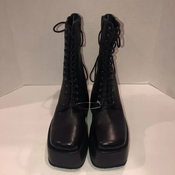 New Free People Anthropologie Black Arlyn Platform Gothic Combat Boots Shoes 6.5