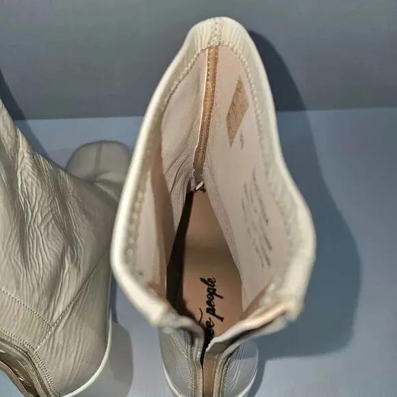 NEW Free People Double Stack Platform Boot Shoe Bone Ivory Leather EU 39.5