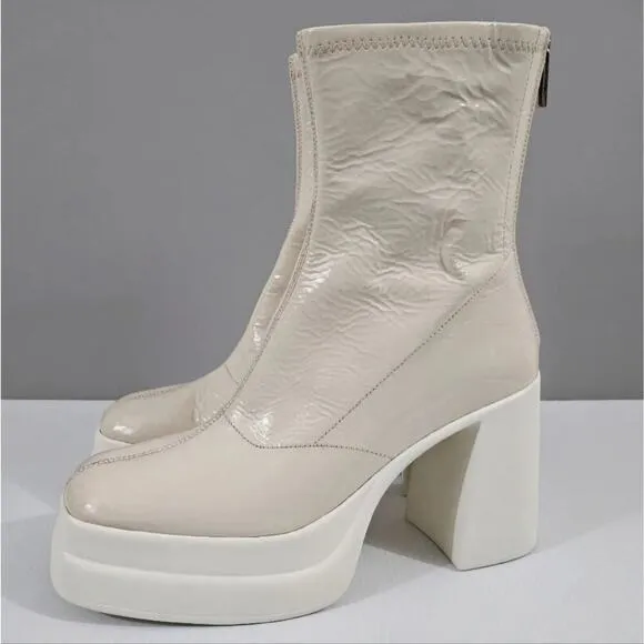 NEW Free People Double Stack Platform Boot Shoe Bone Ivory Leather EU 39.5