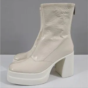 NEW Free People Double Stack Platform Boot Shoe Bone Ivory Leather EU 39.5
