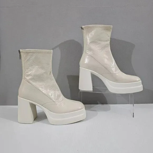 NEW Free People Double Stack Platform Boot Shoe Bone Ivory Leather EU 39.5