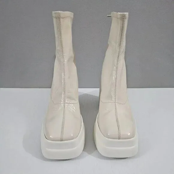 NEW Free People Double Stack Platform Boot Shoe Bone Ivory Leather EU 39.5