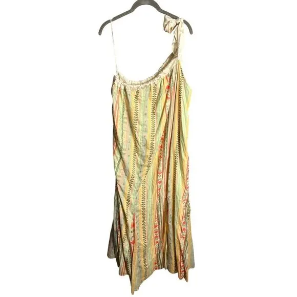 NEW Free People Tova Maxi Dress in Natural Boho Stripe One Shoulder Size Small