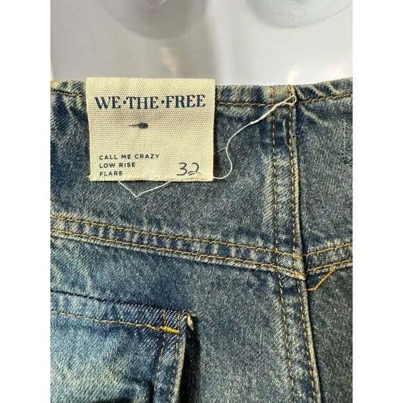 New Free People We The Free Call Me Crazy Cargo Jeans Ballistic Blue Size 32