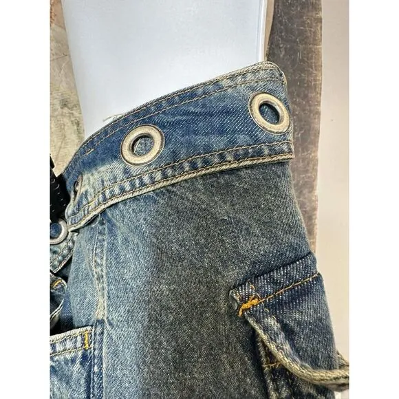 New Free People We The Free Call Me Crazy Cargo Jeans Ballistic Blue Size 32