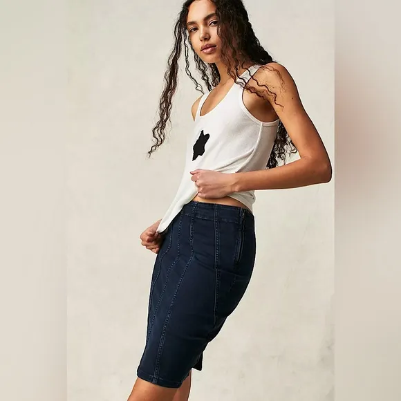NEW Free People We The Free Dom Denim Midi Skirt