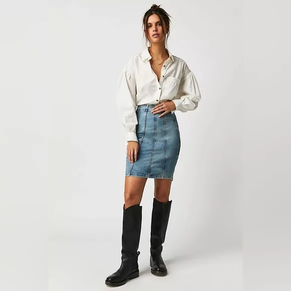 NEW Free People We The Free Dom Denim Midi Skirt