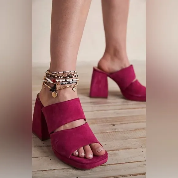 NEW Free People Women's Love Is Everywhere Platform Sandals Block Heel Pink 38